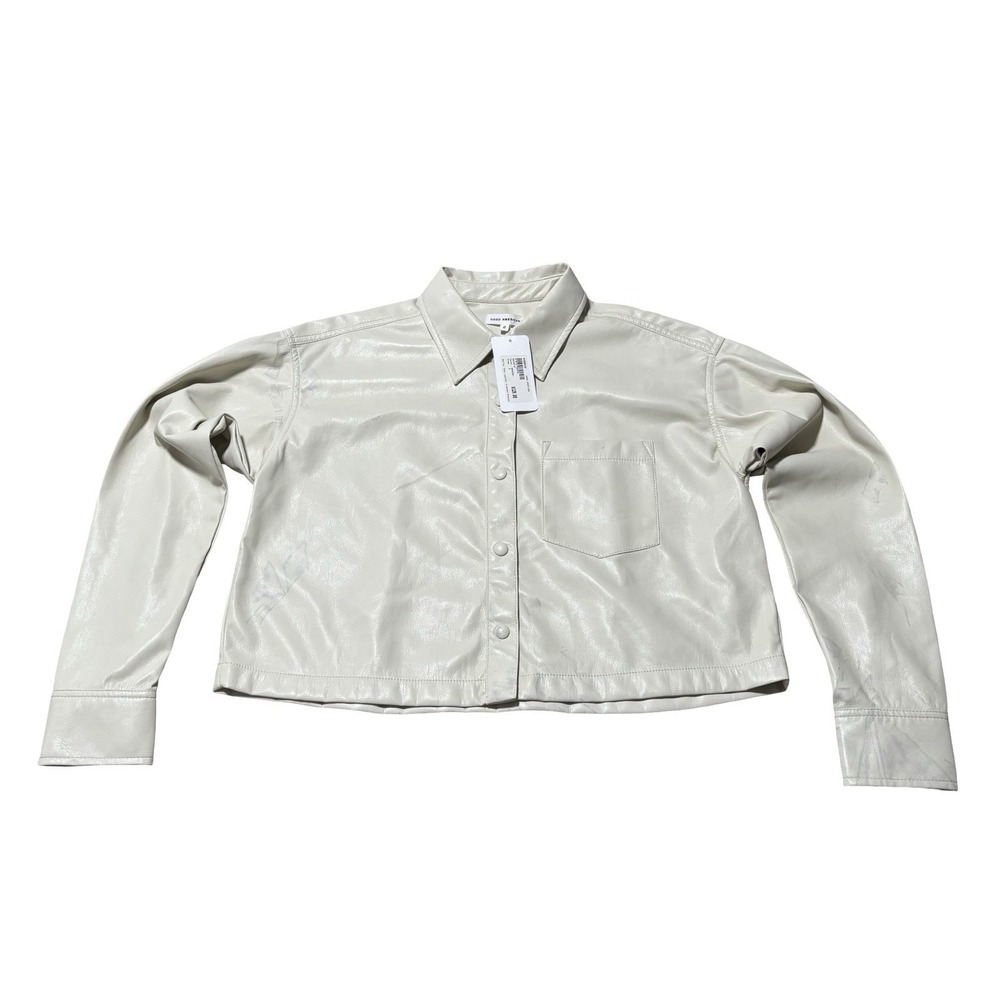 EVEREVE Good American Faux Leather Cropped Jacket Ivory *Stained* Sz 2 - 22 x 21